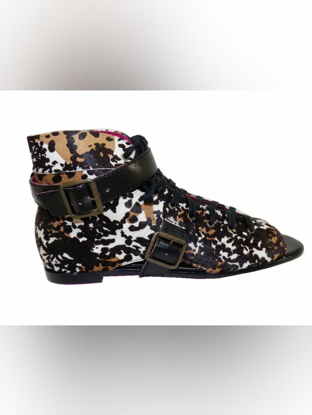 Rare Betsey Johnson Runway Y2K Genuine Cow Hair Fur Ankle Boots